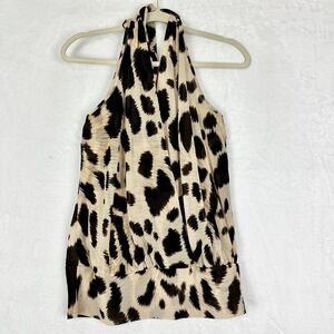 Charlotte Russe Vintage Y2K Leopard Halter Top Size Medium Mesh Lined 00s USA